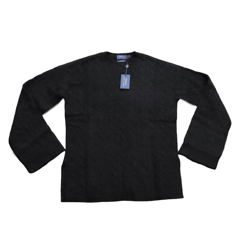 NEW $498 Polo Ralph Lauren Womens Cashmere Sweater! Black  3/4 Sleeve Side Slits